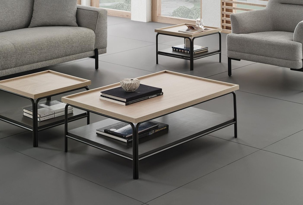 Terra Rectangular Oak Coffee Table with Metal Shelf