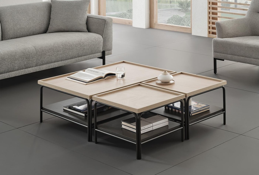 Terra Square Oak Side Table with Metal Shelf