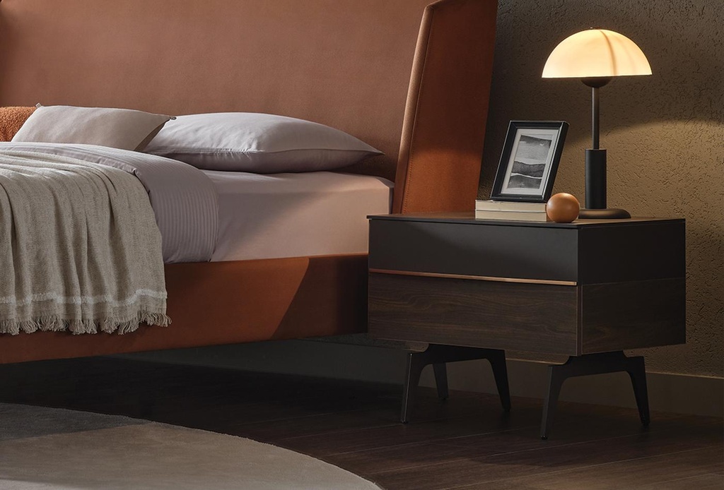 Marion Designer Bedside Table – Dark Brown & Bronze