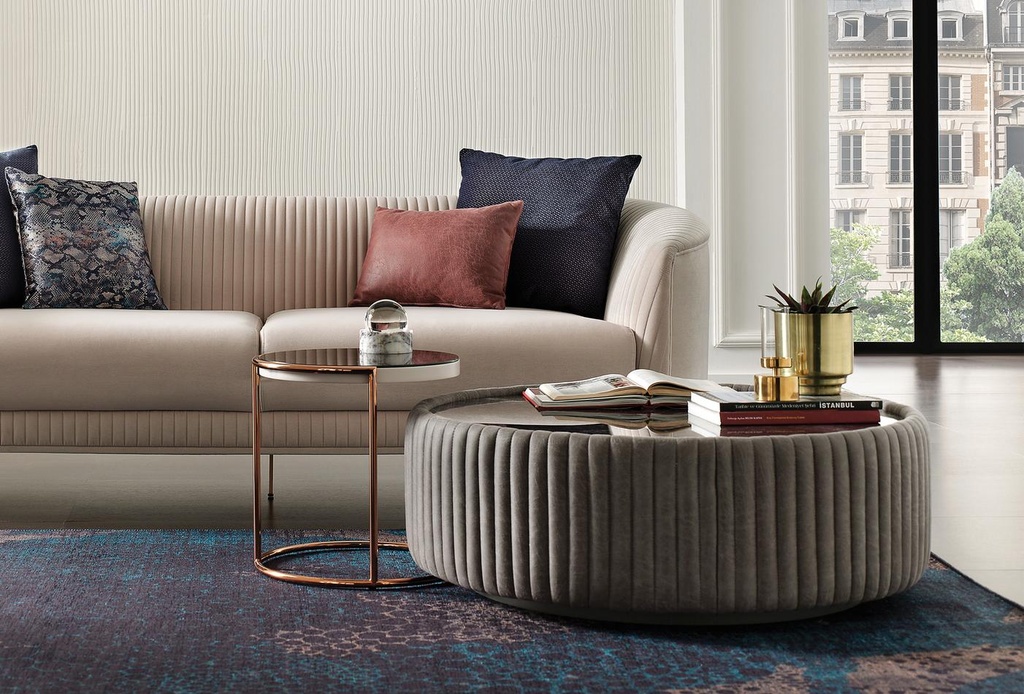 VIENNA Round Leather Coffee Table with Marble Top