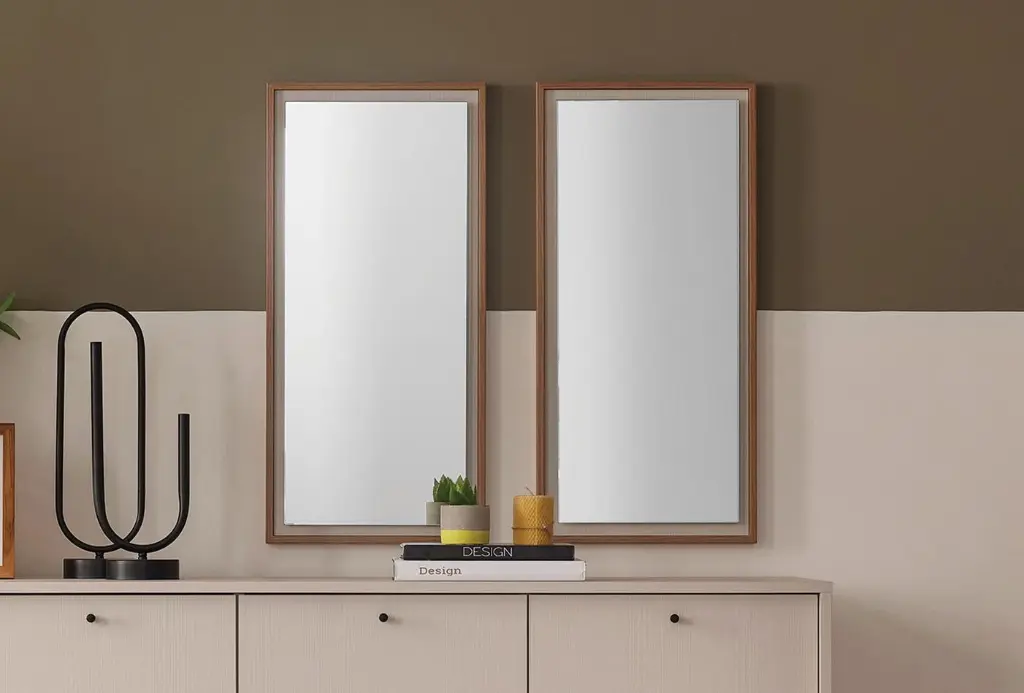 LORETO Rectangular Wall Mirrors – Set of 2 Natural Frame Mirrors for Sideboards