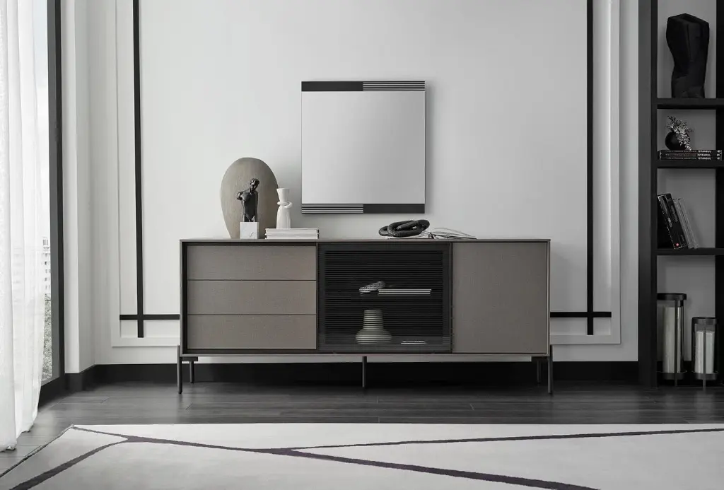 BERTA Sideboard with LED, Sliding Panels and Drawers