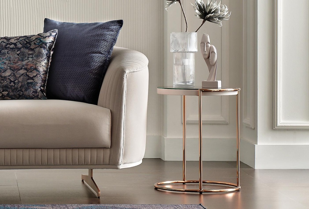 Vienna Round Glass High Side Table – Rose Gold Frame