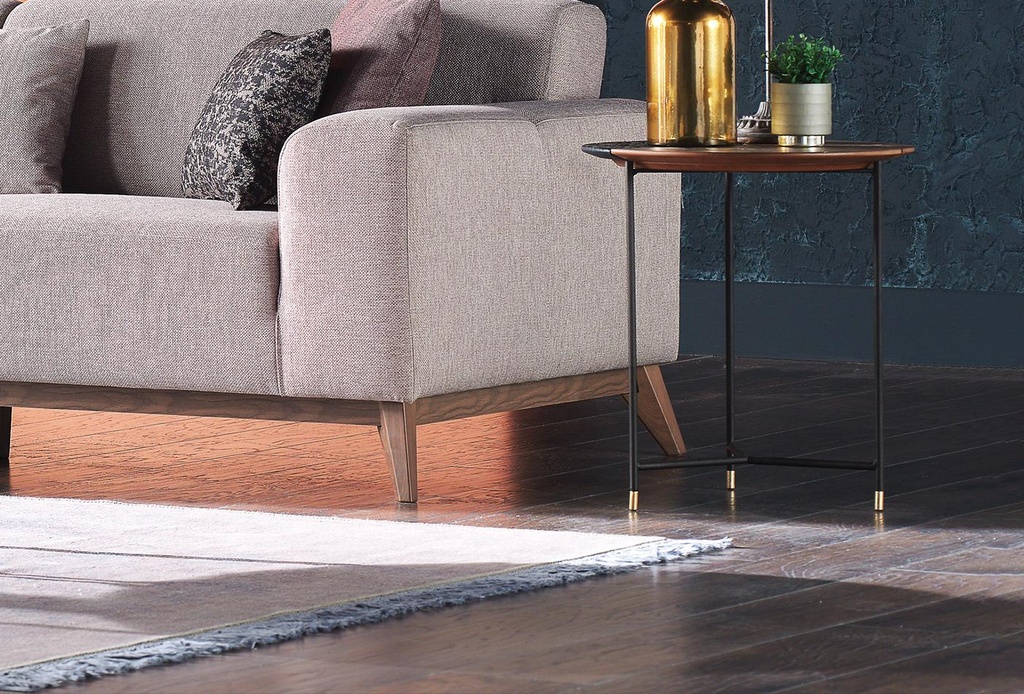 Netha Side Table – Wood Veneer & Gold Detail