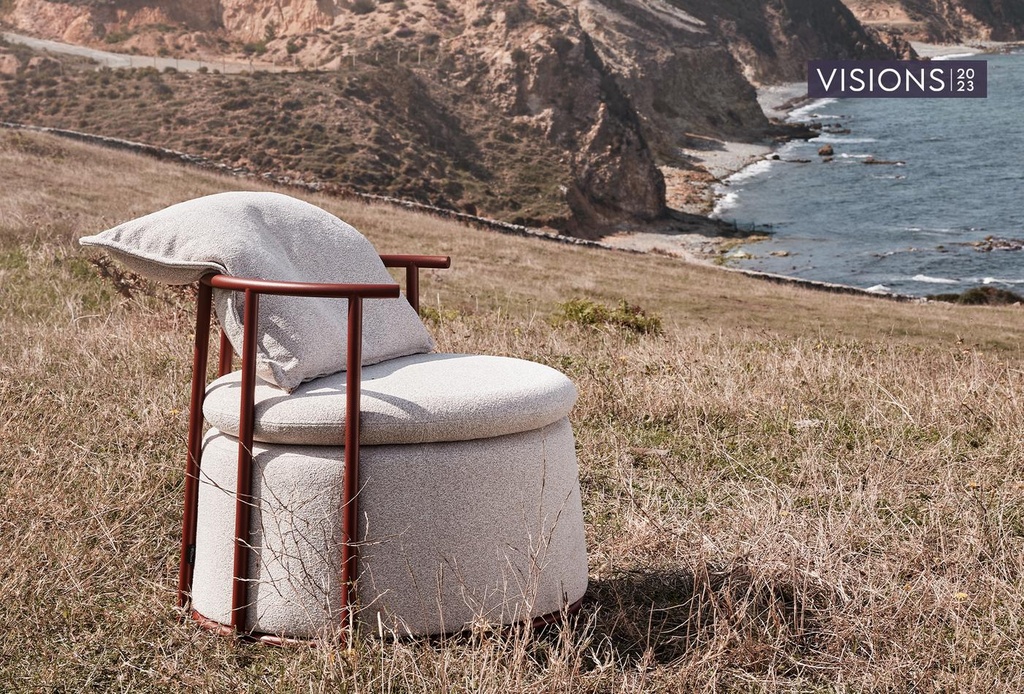 Bloomset Designer Armchair – Linen Textured Beige with Metal Frame