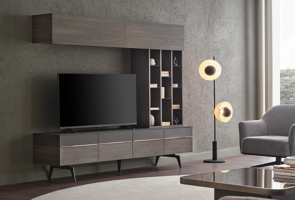 Marion Modular Entertainment TV Unit with Bookcase and Glass Shelves